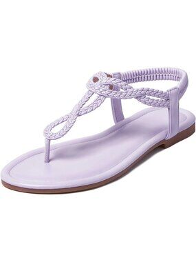 Stylish Women's Braided Flat Sandals - T-Strap, Elastic Ankle Strap, Comfortable